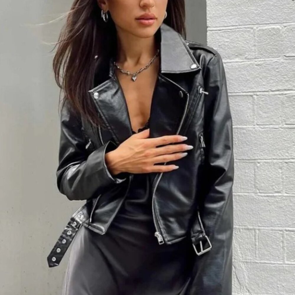 NWOT Princess Polly Moto Faux Leather Jacket, Size 2